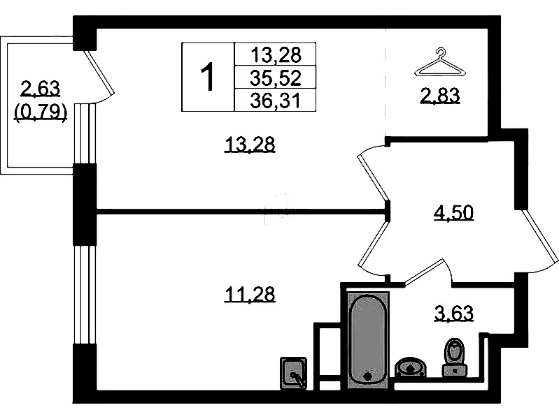 1-комнатная квартира 36.31 м², 10/12 эт., ЖК «Новые Лаврики»